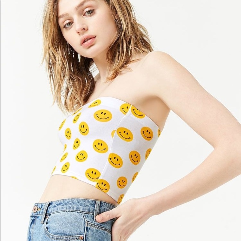Black smiley face tube top